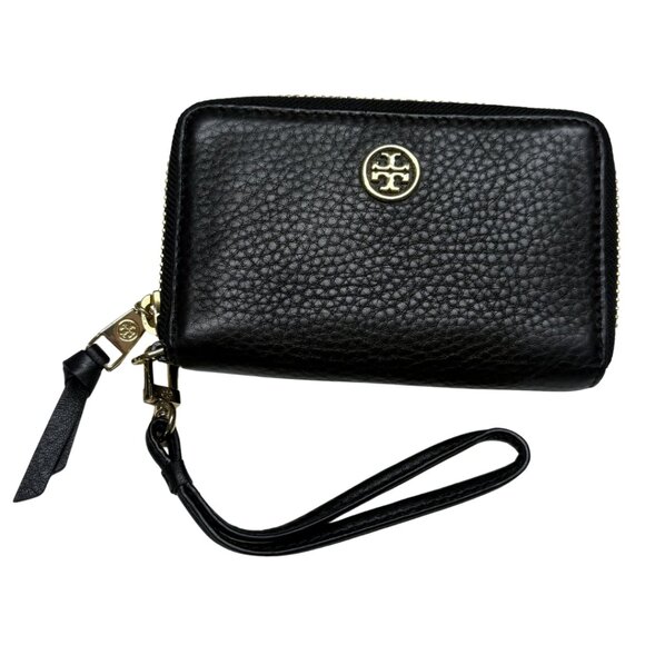 Tory Burch Robinson Pebbled Leather Wristlet Wallet – Like New, Black - Picture 1 of 11